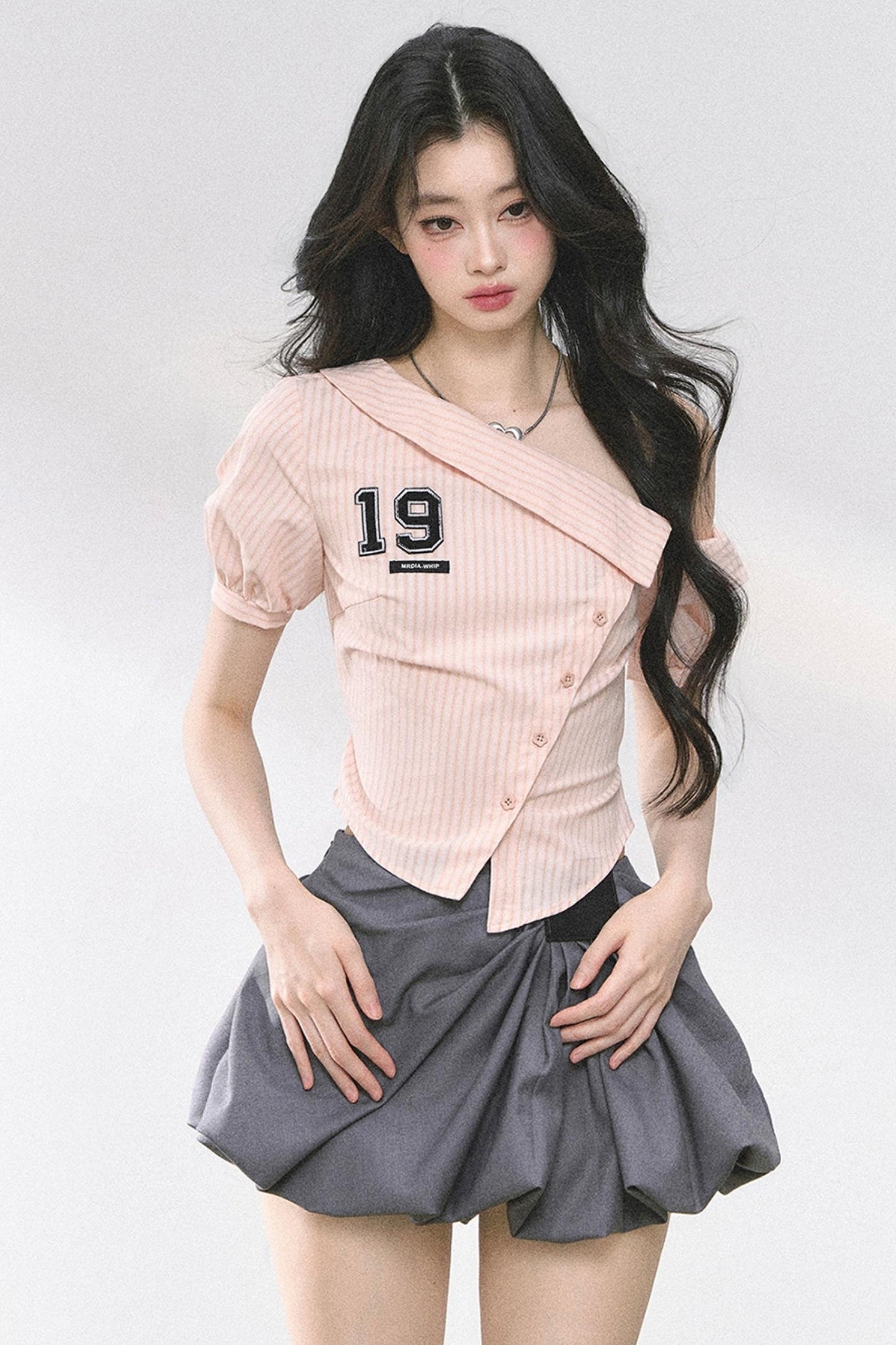 Pink Off Shoulder Stripe T-Shirt