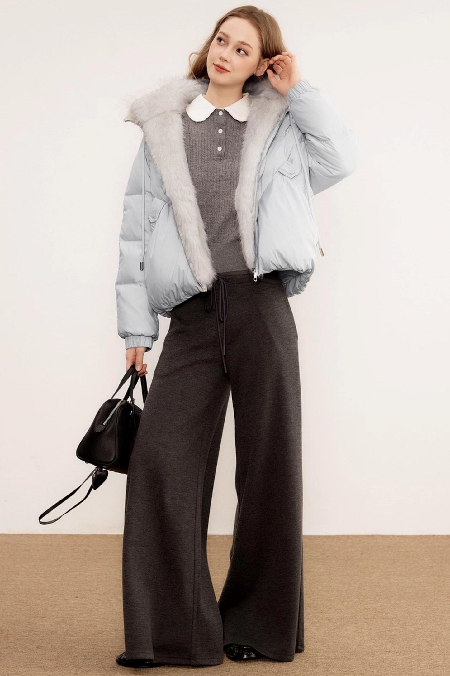 Wool Knit Wide-Leg Pants