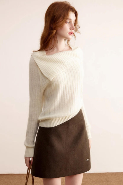 Gray Wool A-Line Skirt