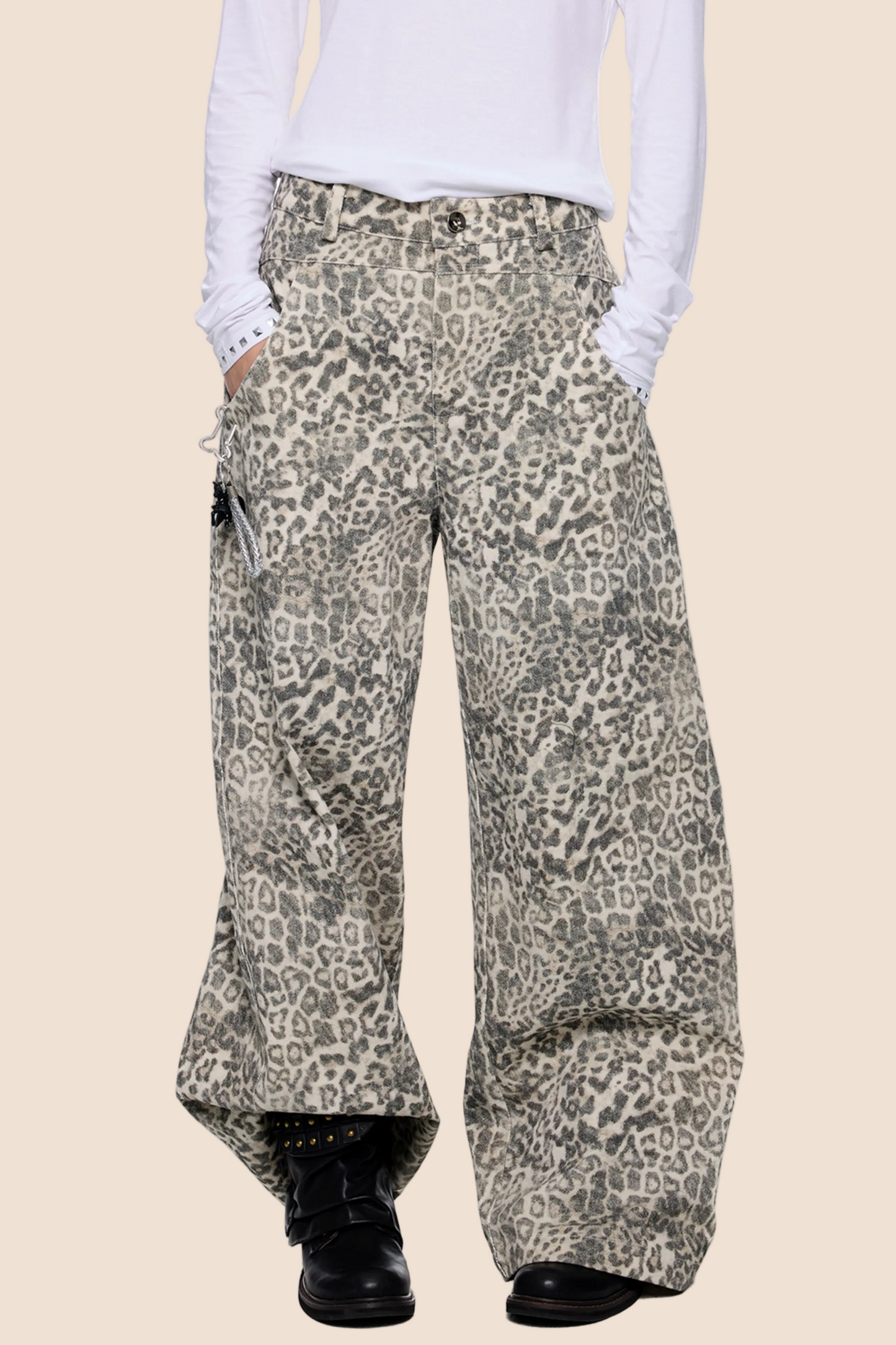 Leopard Print Retro Wide-Leg Jeans