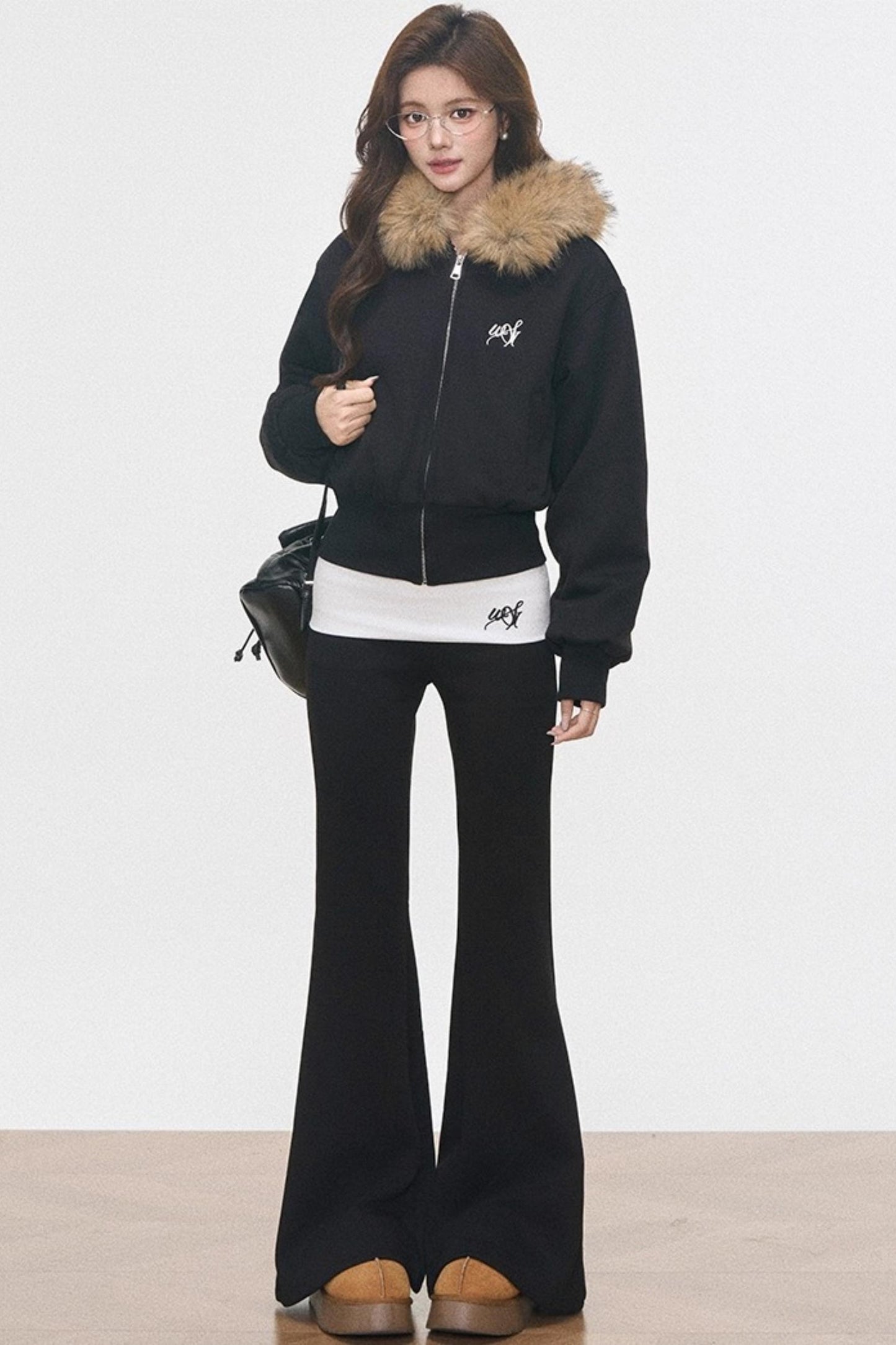 Fur Collar Sweatshirt Jacket Set-Up