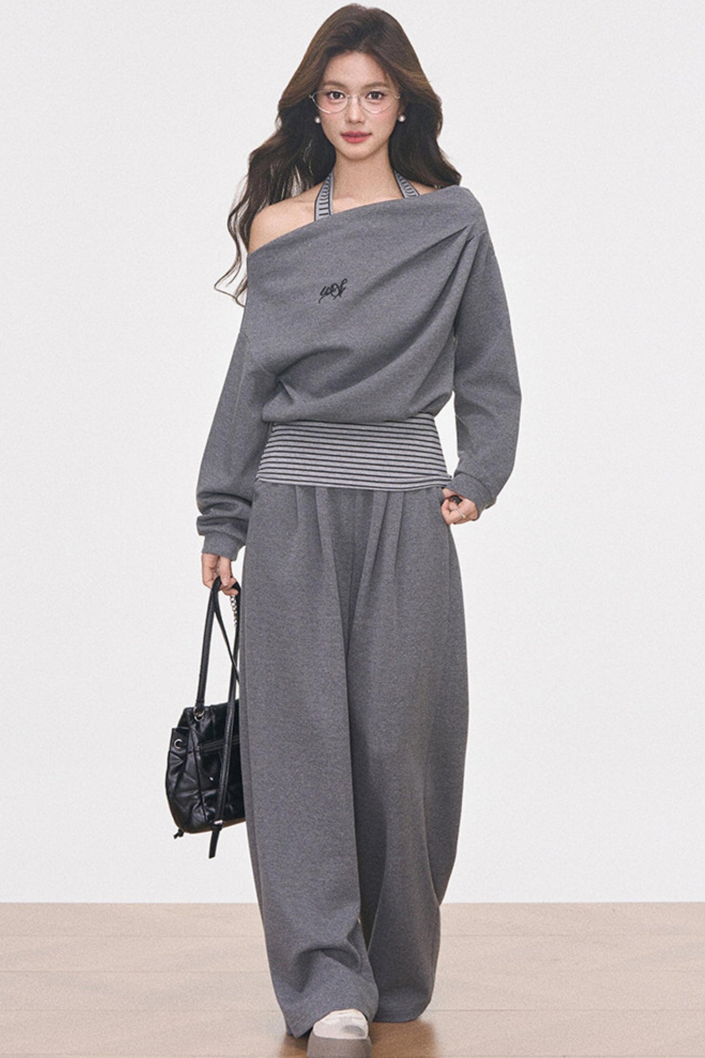 Gray Knitted Sporty Suit Set-Up