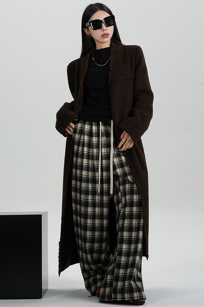 SRYSAME Plaid Casual Pants Elastic Waist Fall Winter Wide Leg Pants Trousers Women's Panties Padded Pants Sweatpants Women's Wear