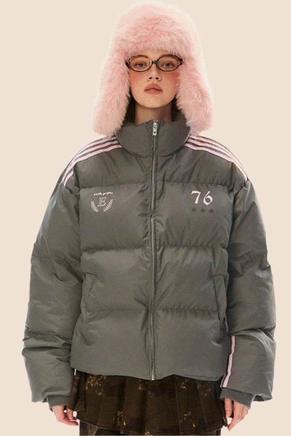 Warme lockere Baumwolljacke mit drei Streifen 