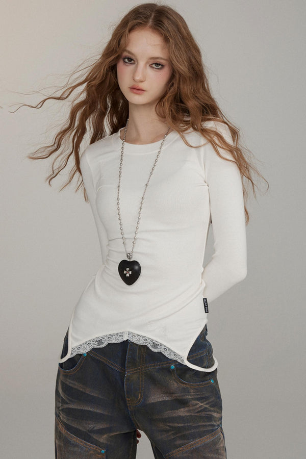 Vielseitiges Spitzenoberteil mit langen Ärmeln 