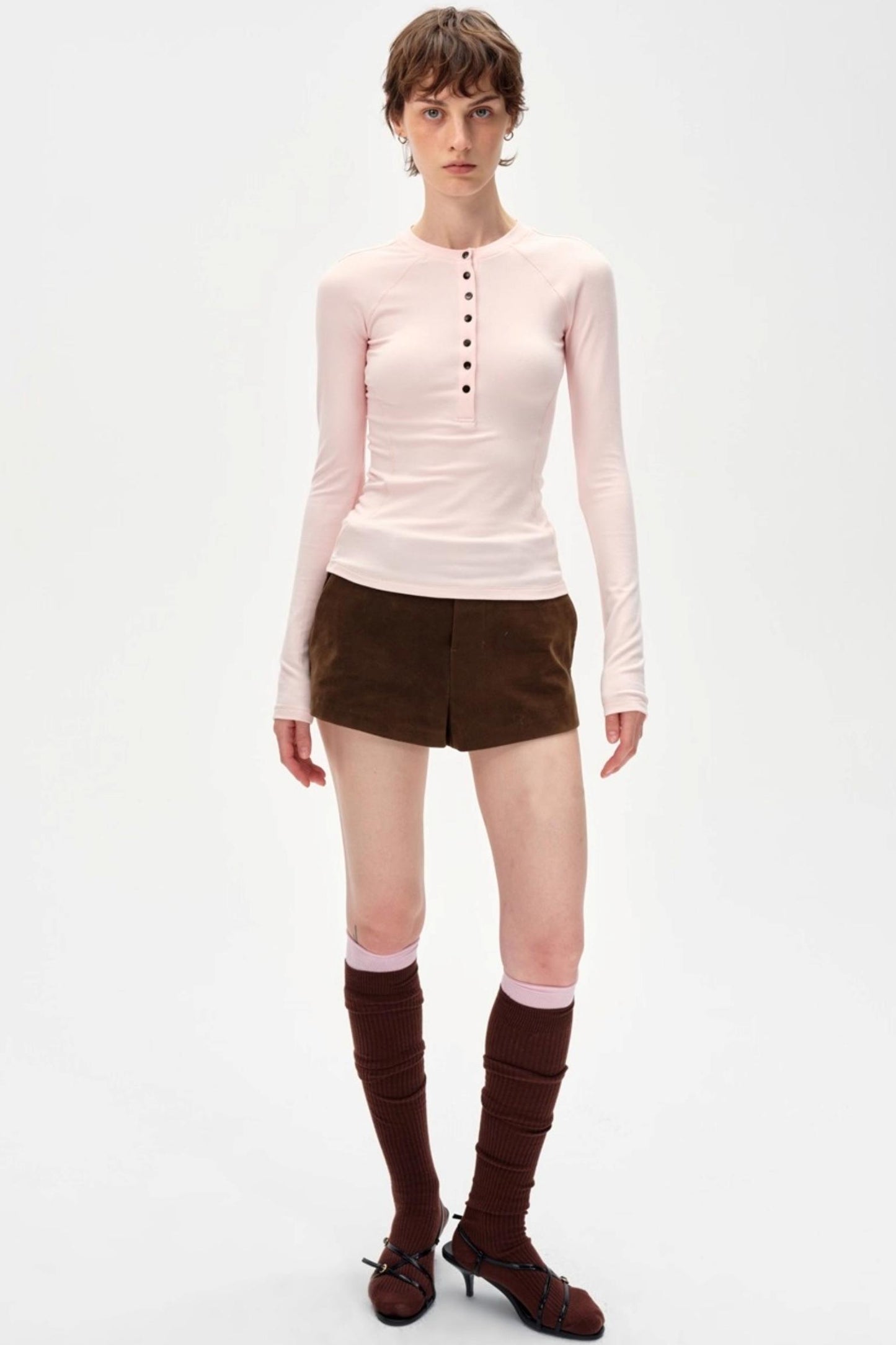 Color-Blocked High-Waisted Suede Shorts
