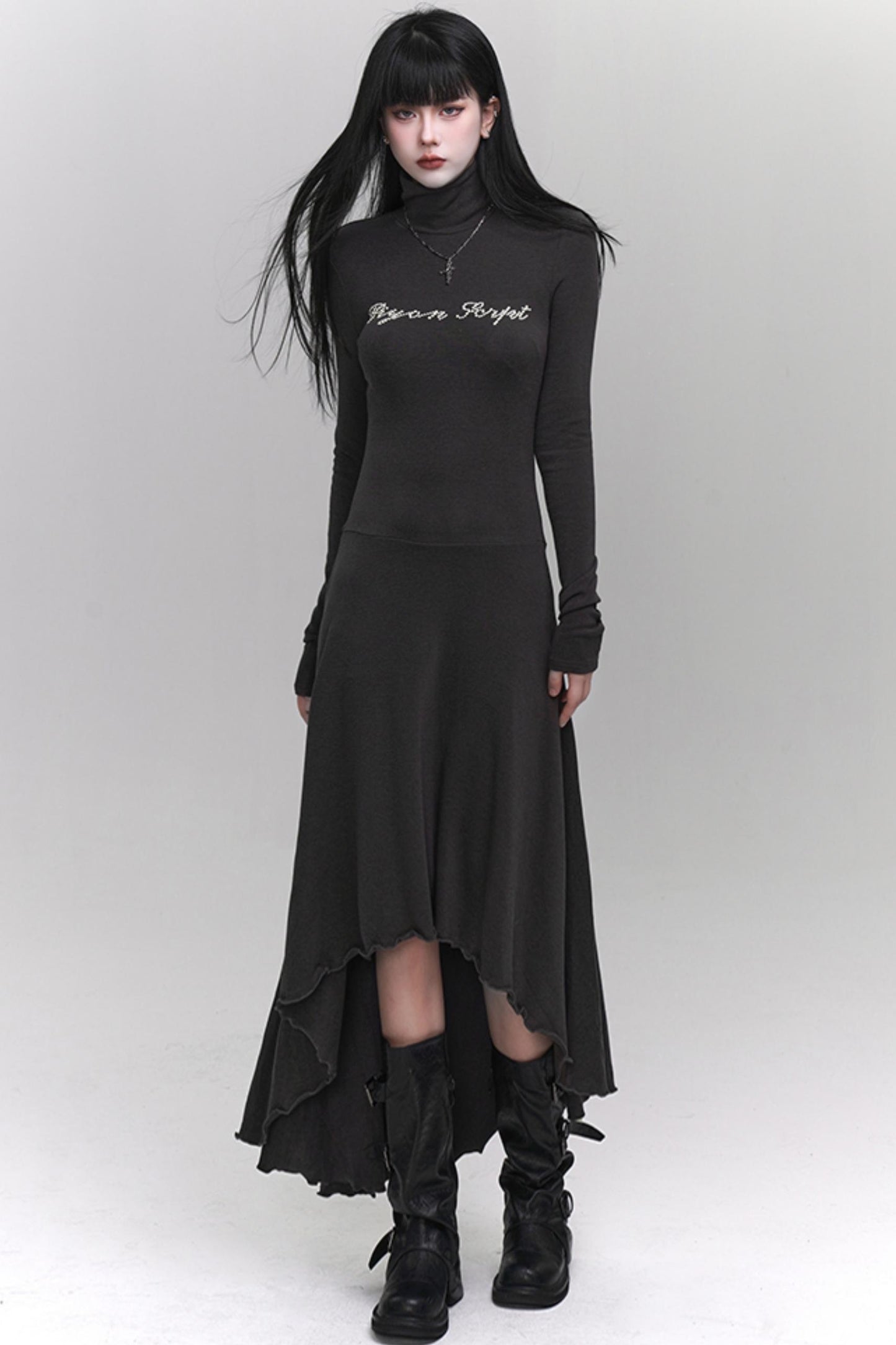 Elegant Gray Black Gothic Dress