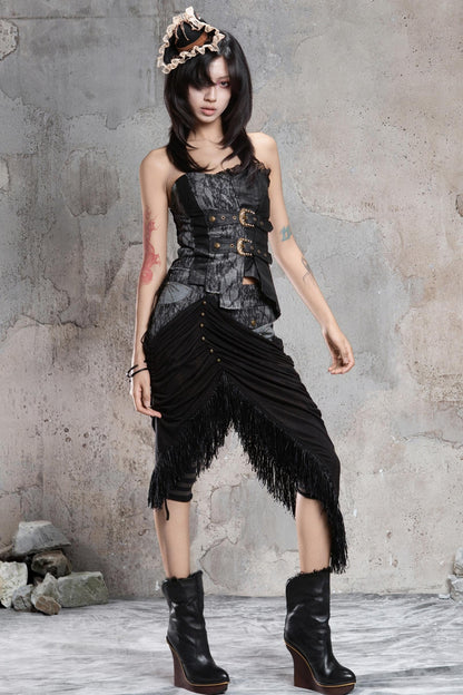 Irregular Patchwork Drawstring Skirt