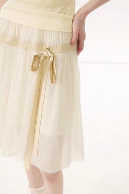 Mesh Satin A-Line Skirt