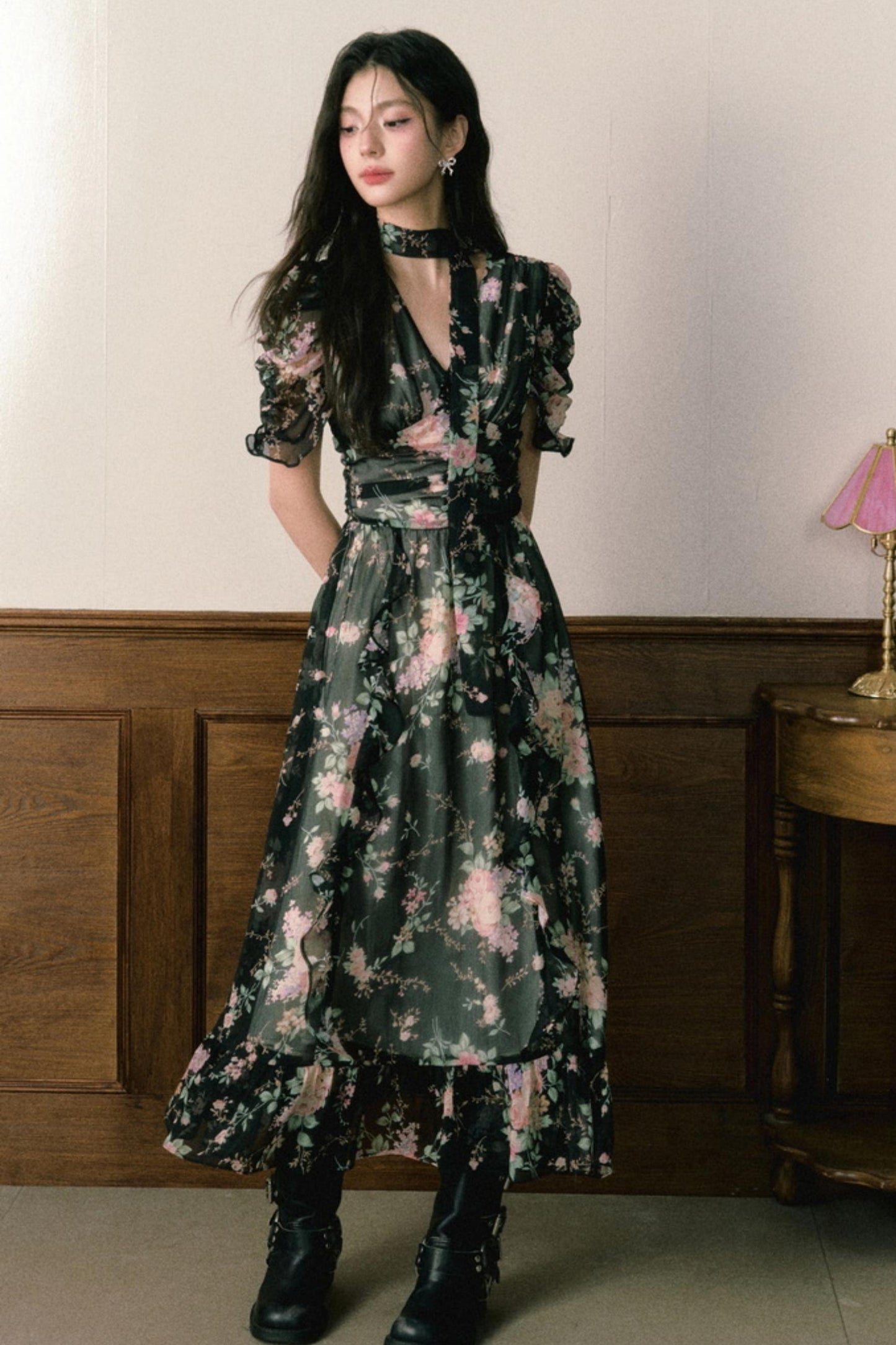 Pink Chiffon V-Neck Summer Dress