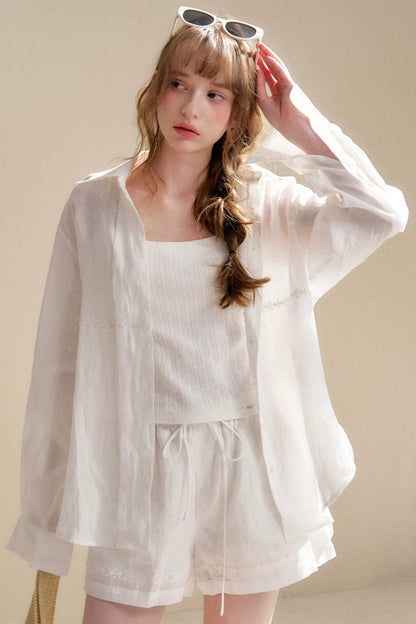 Linen Tencel Beaded Blouse Set-Up