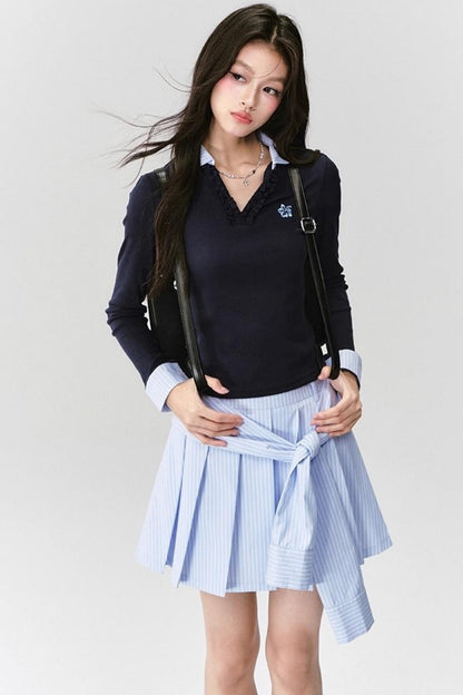 Fragile Love Letter Pleated Skirt Set-Up