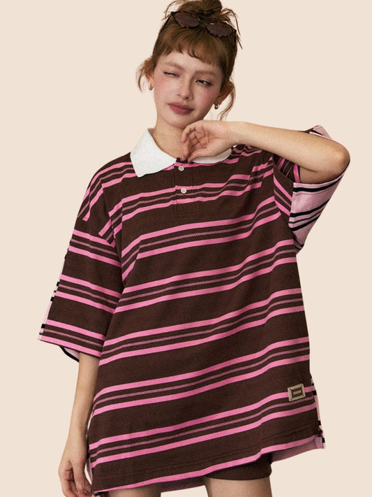 Retro Striped Contrast Polo Shirt