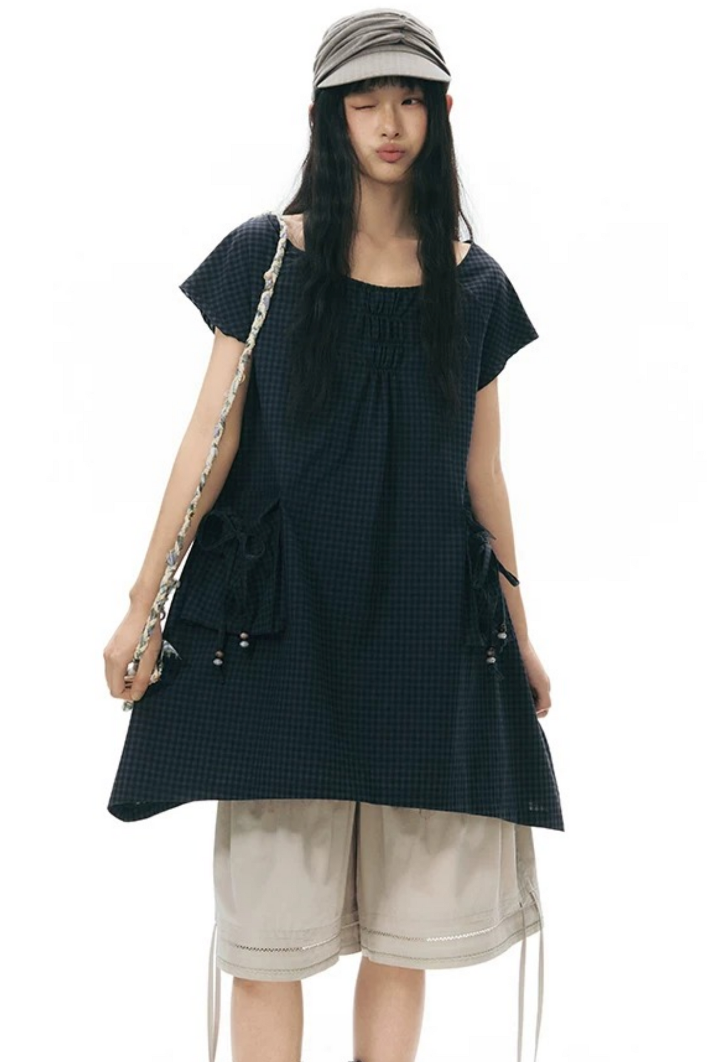 Hand-Woven Plaid Button Phone Chain