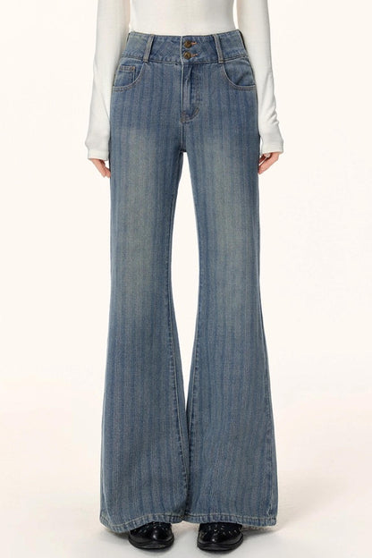 Textured Washed Denim Pants
