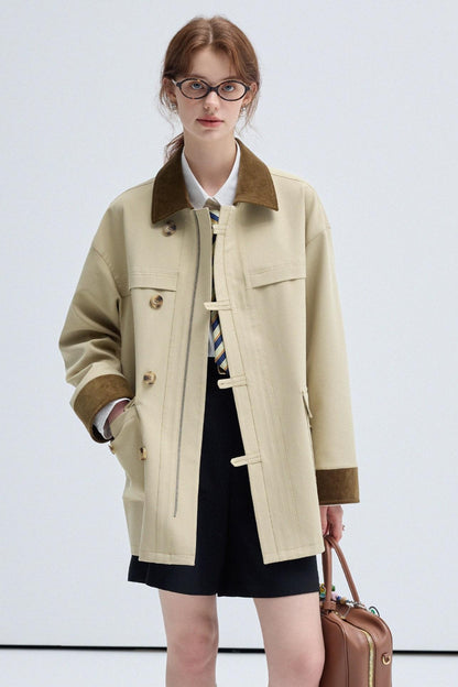 Fall Corduroy Collar Trench Jacket