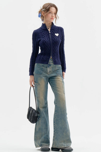 Dark Blue Slim Sweater Top