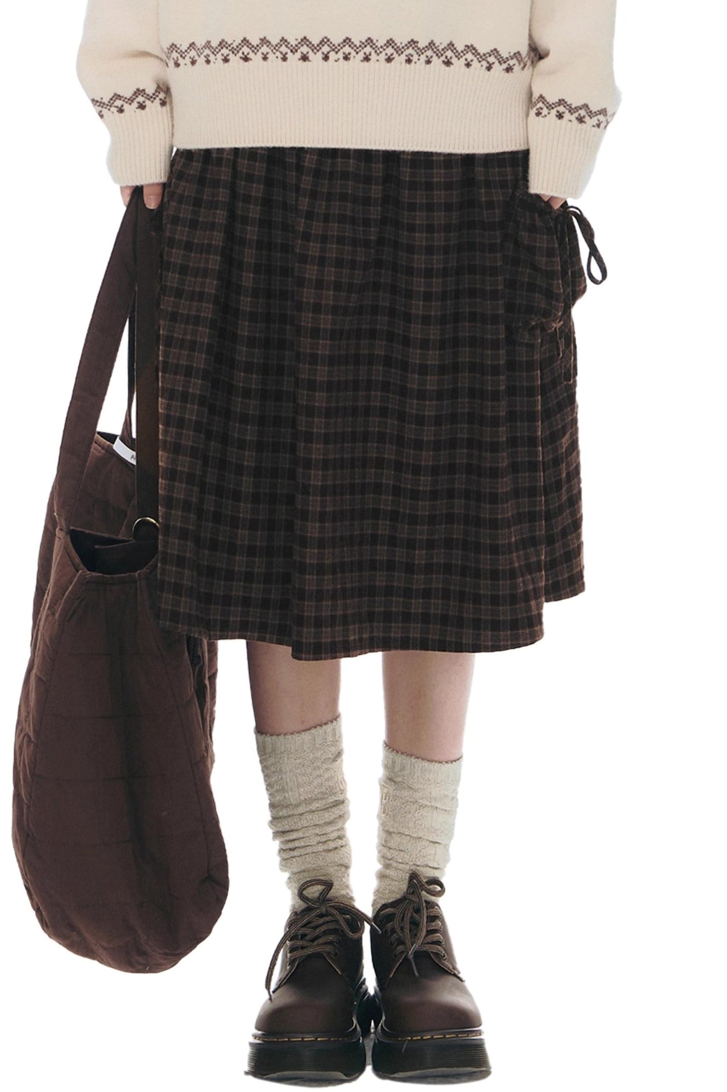 Plaid Woolen Midi Skirt