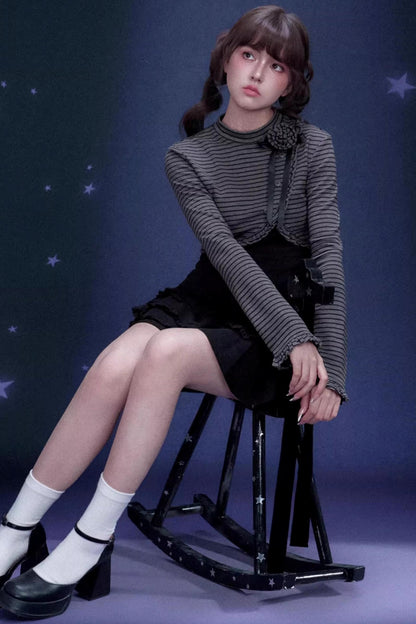 Rose Brooch Striped Top