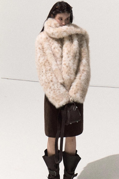 Girlish Leopard Print Fur Coat Set-Up