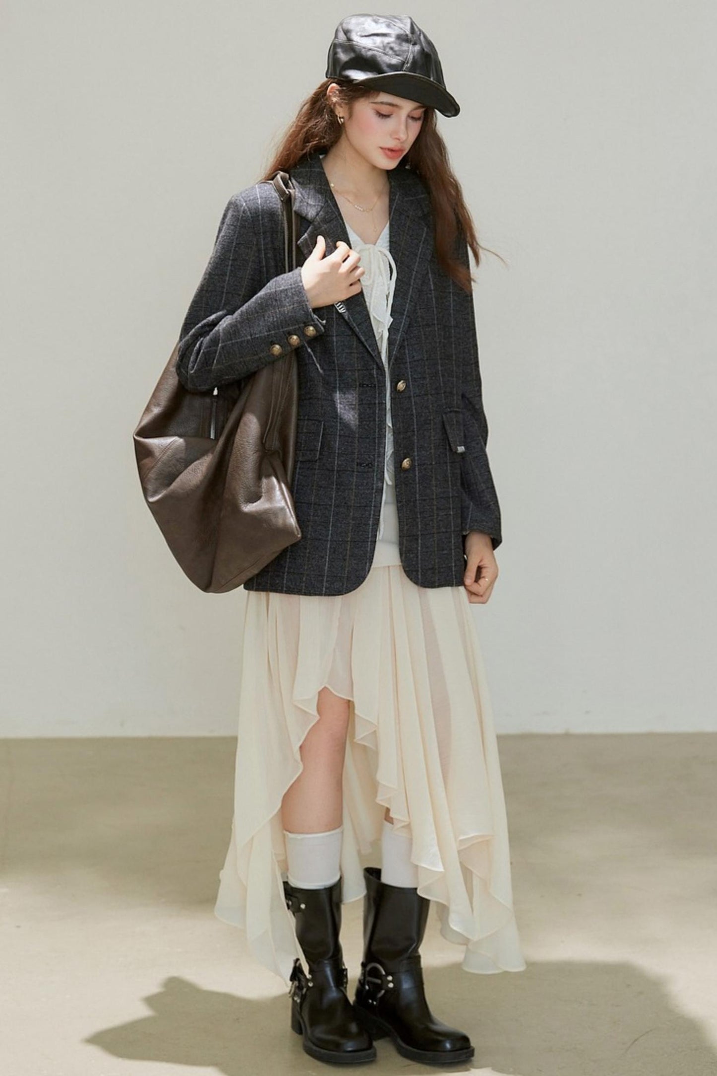 Autumn Wool Blend Plaid Blazer