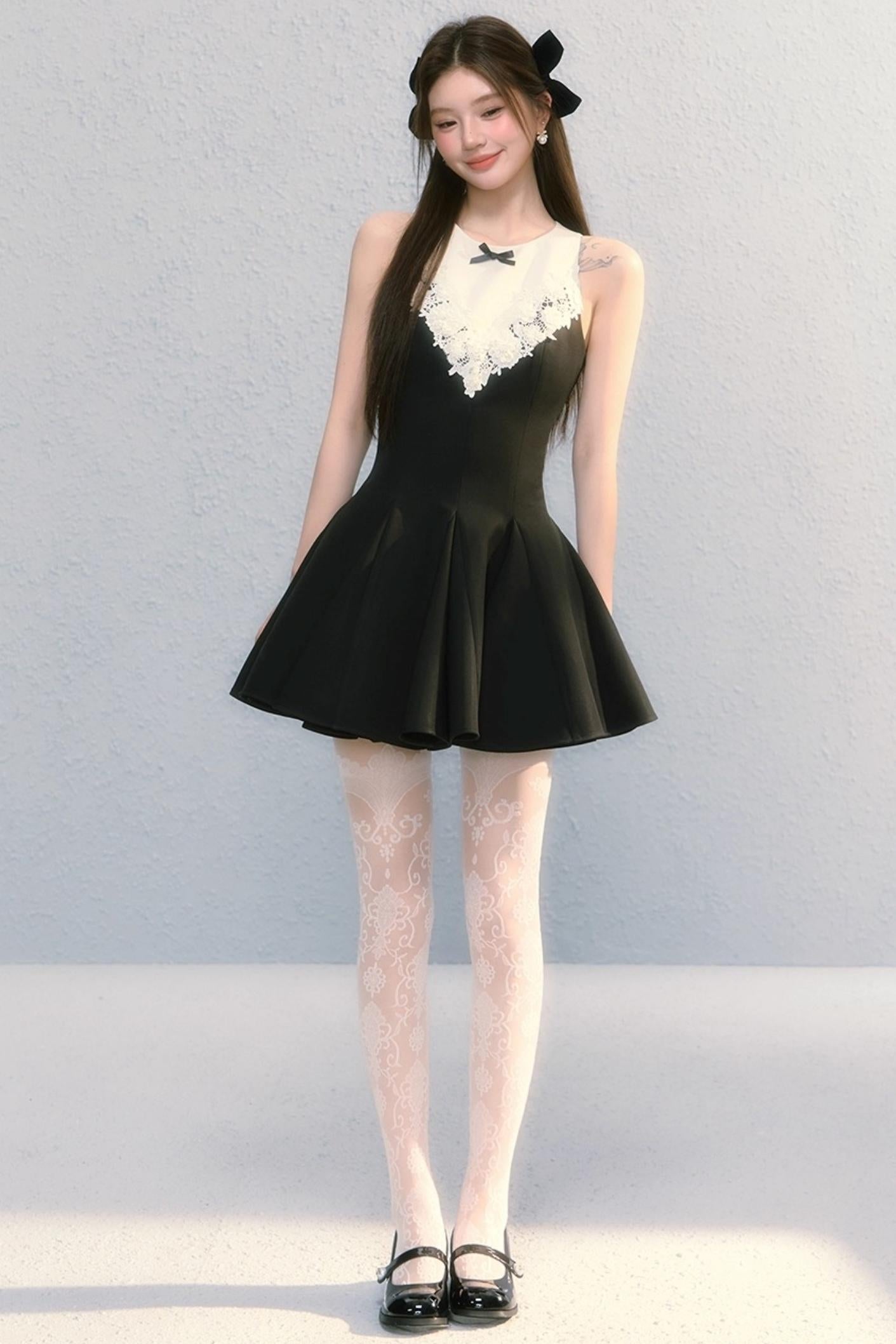 Golden V-Shaped Black Dress