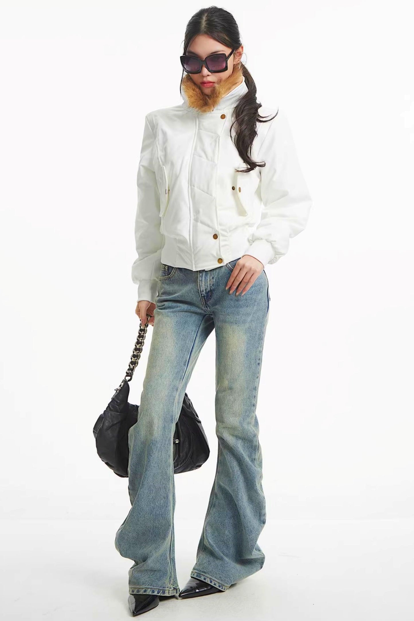 Korean Black Fur Collar Jacket