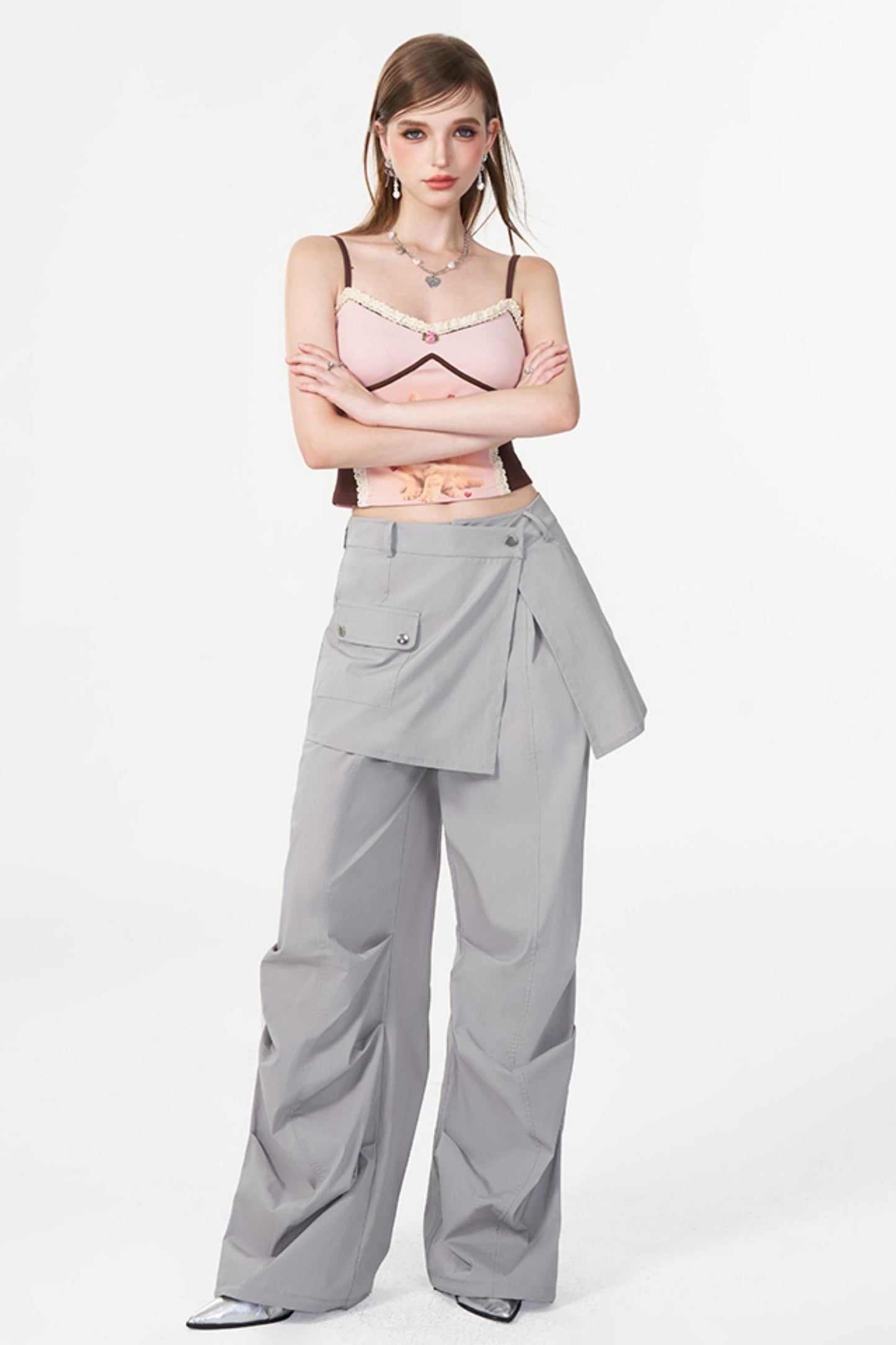 Gray Layered Pleat Work Trousers