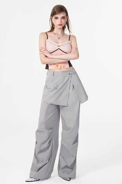 Gray Layered Pleat Work Trousers