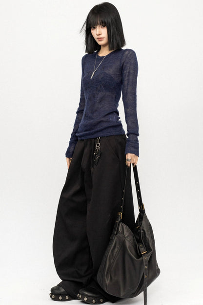 레트로 슬림핏 블라우스 탑