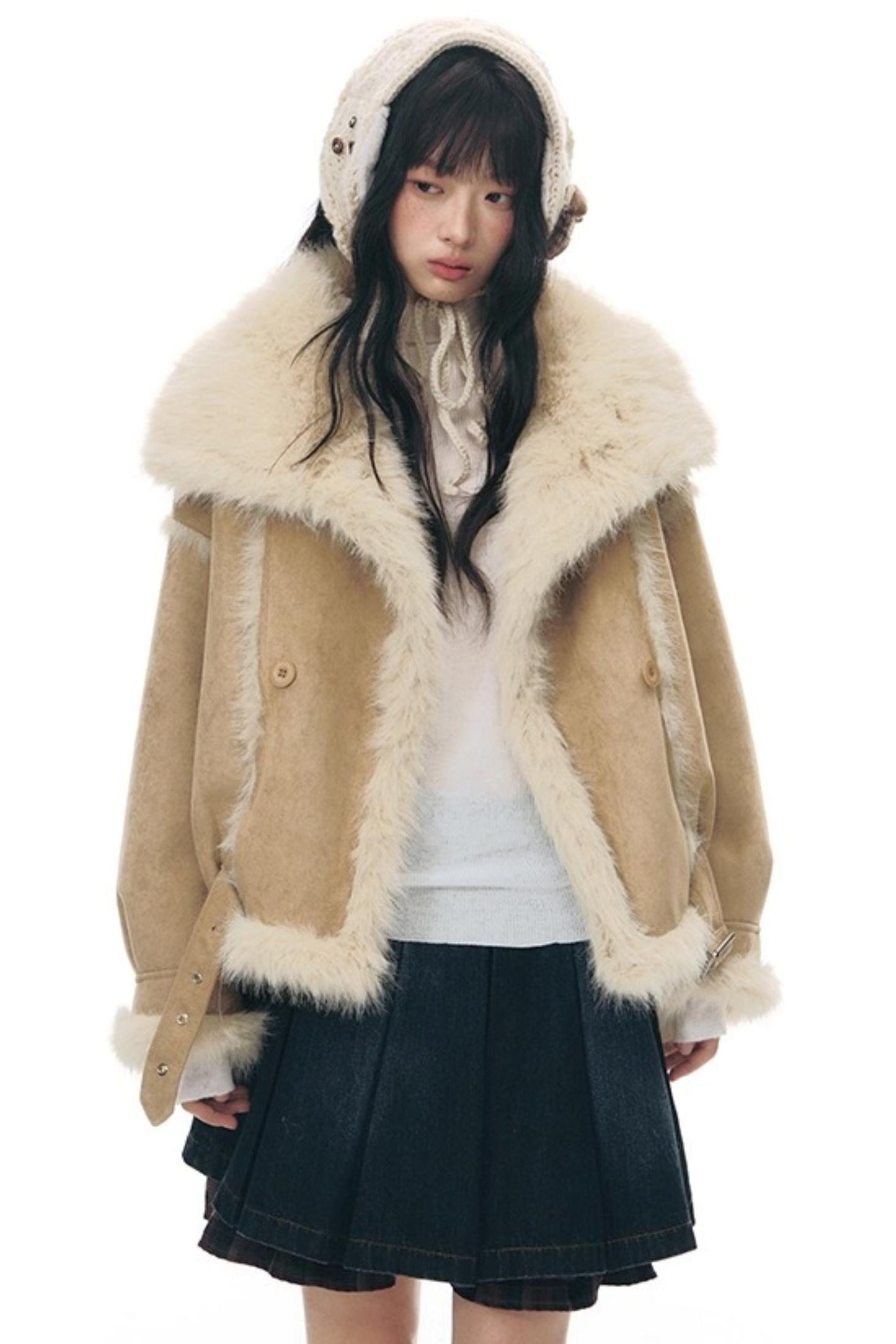 Lapel Shearling Suede Coat