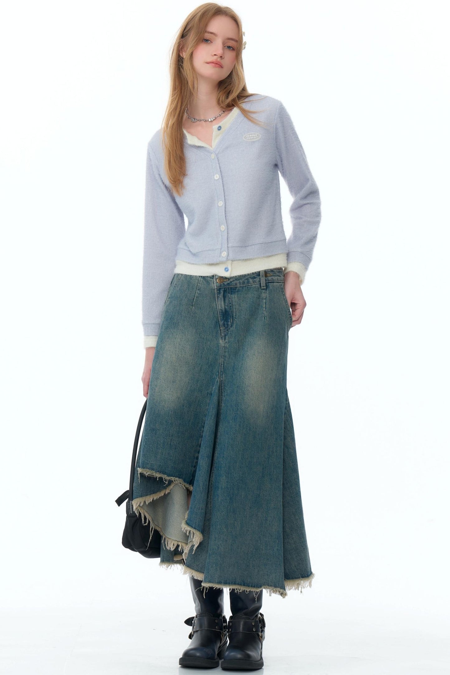 Irregular Design Blue Denim Skirt