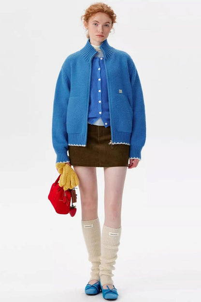 Candy-Colored Double-Zip Knitted Jacket