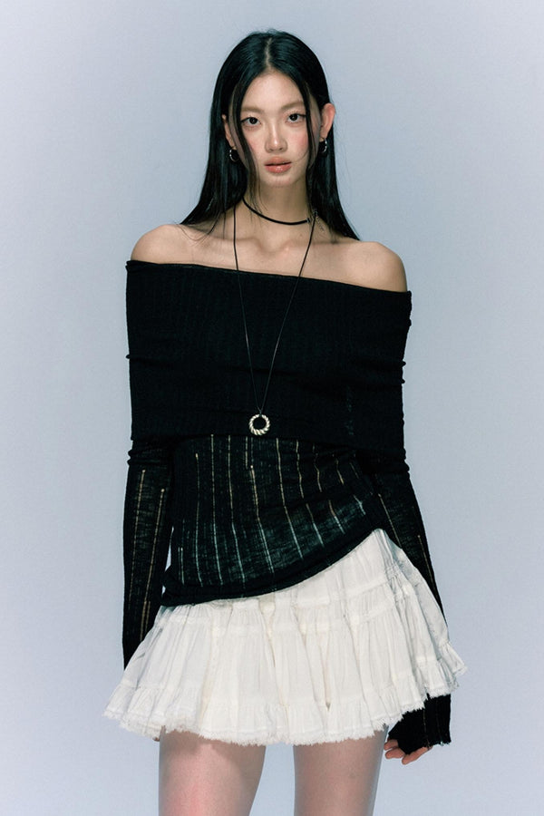 Shoulder Cutout Knit Long Sleeve Top