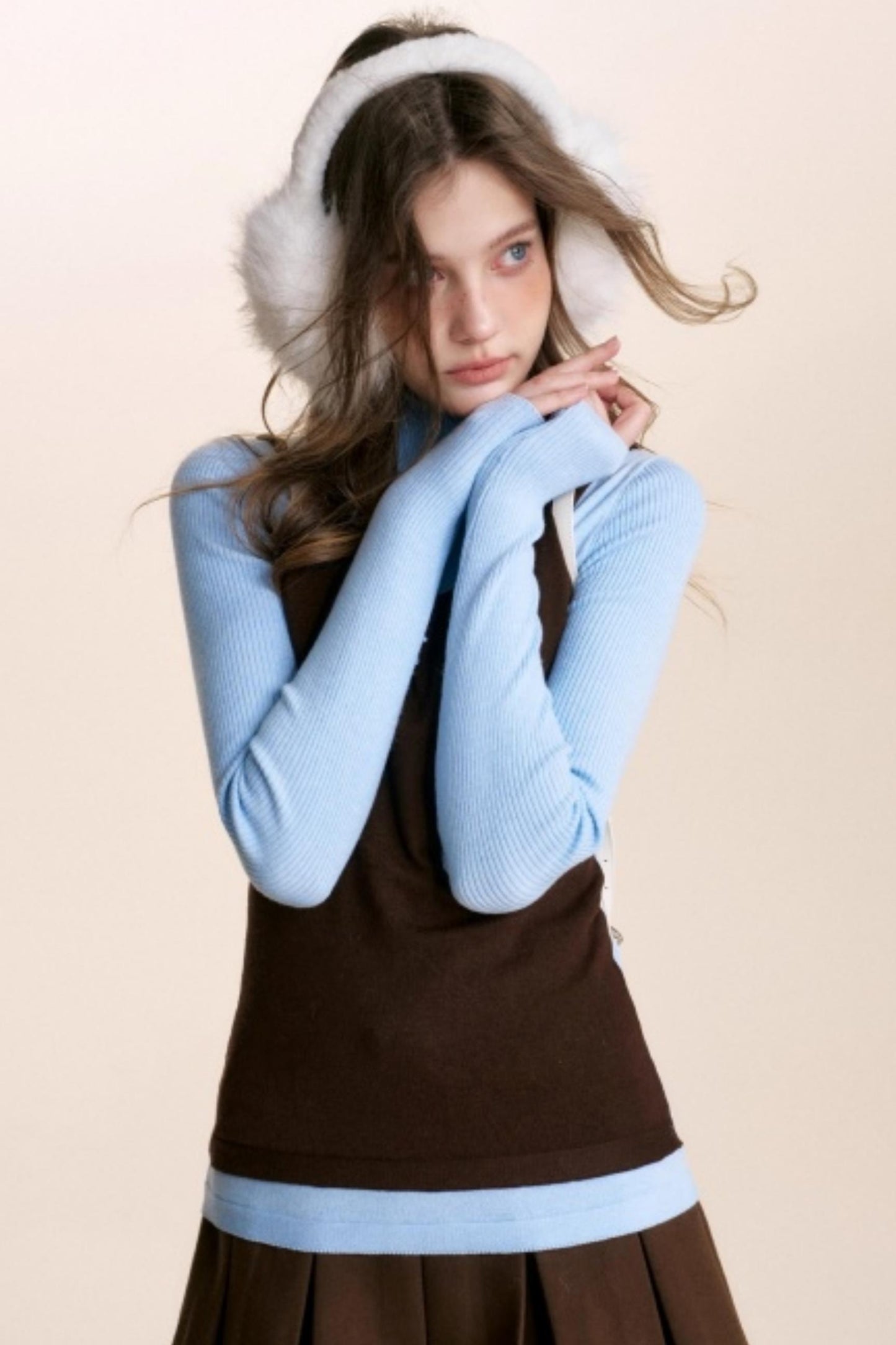 Fake Two-Piece Wool Blend Knit Vest