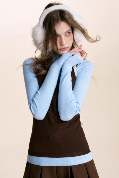 Fake Two-Piece Wool Blend Knit Vest