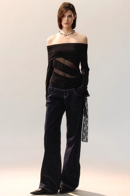 Translucent Lace One-Shoulder Top