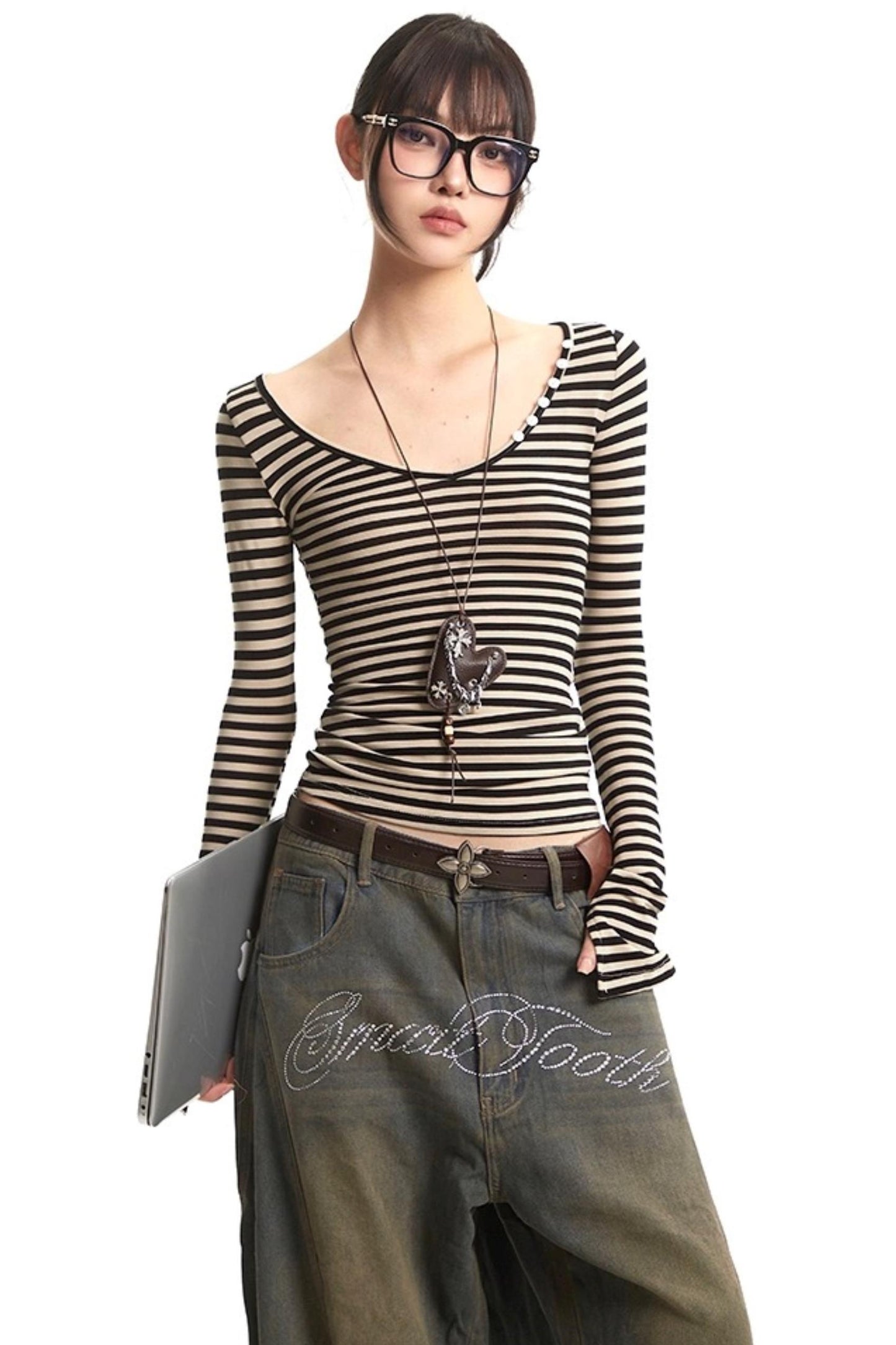 Striped V-Neck Tee