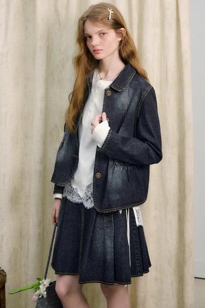 College-Style Denim Jacket Set