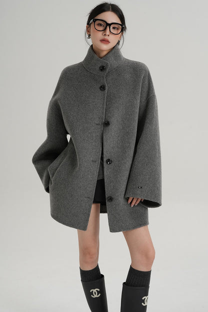 Stand-Up Collar Loose Sleeve Wool Jacket