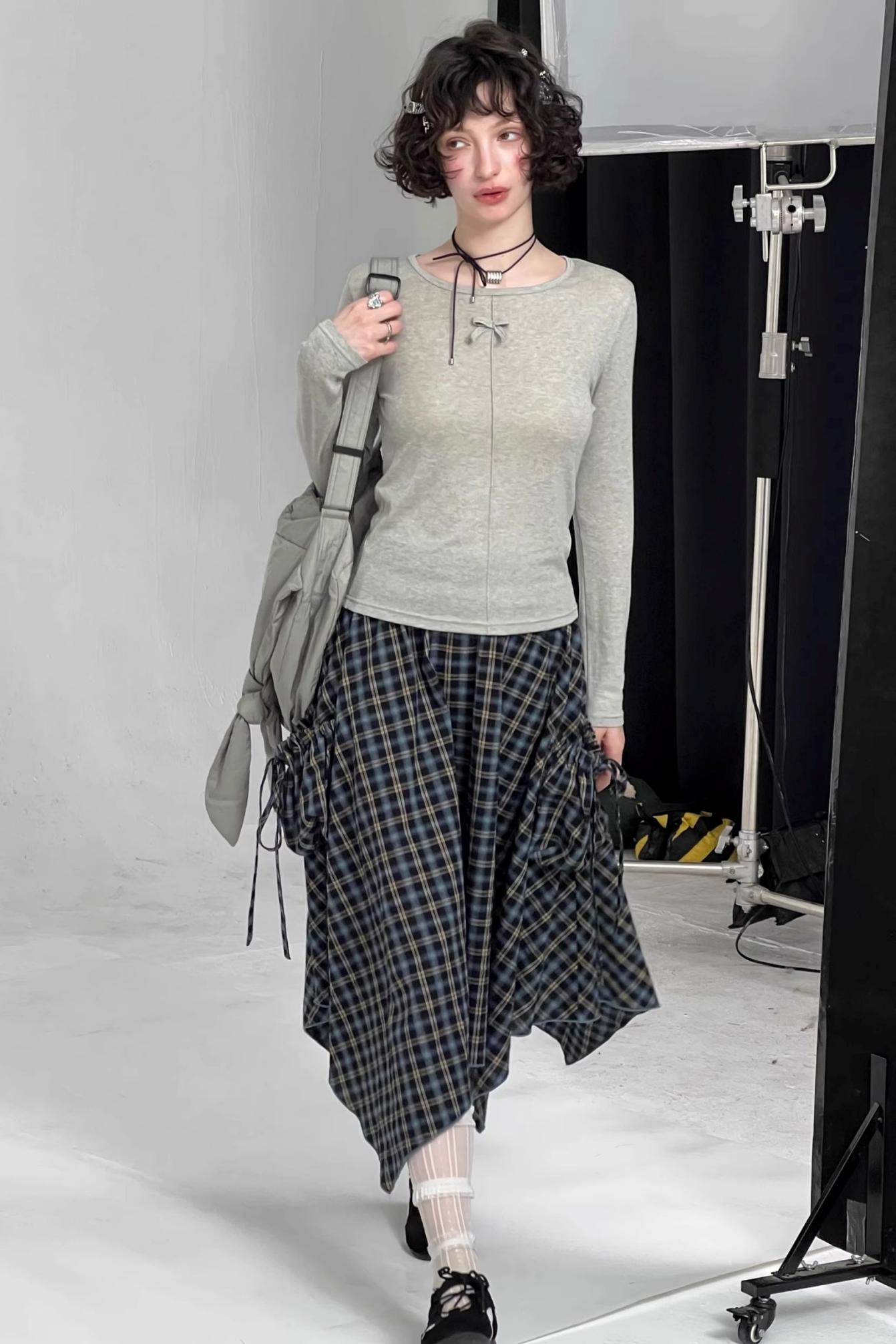 Blue Plaid High Waist Slimming Skirt