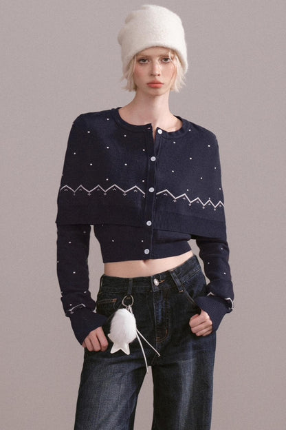 Navy Blue Knitted Cape Sweater