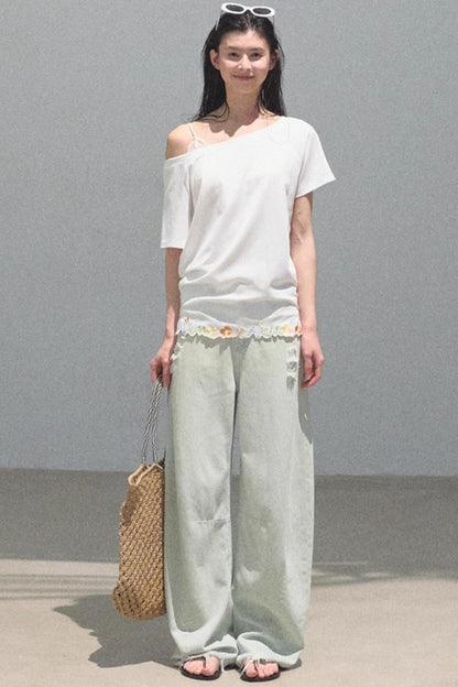 Cotton Off-the-Shoulder Embroidered Shirt