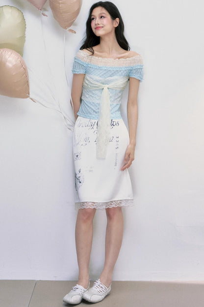 Strap Detail Off-Shoulder Lace Blouse