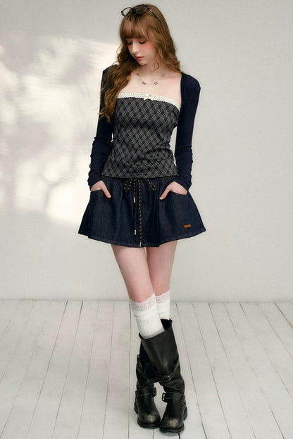 Lace Plaid Patchwork T-Shirt