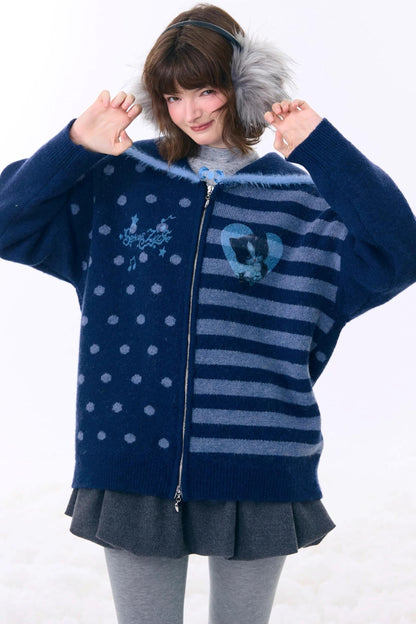 Retro Navy Collar Cardigan Jacket