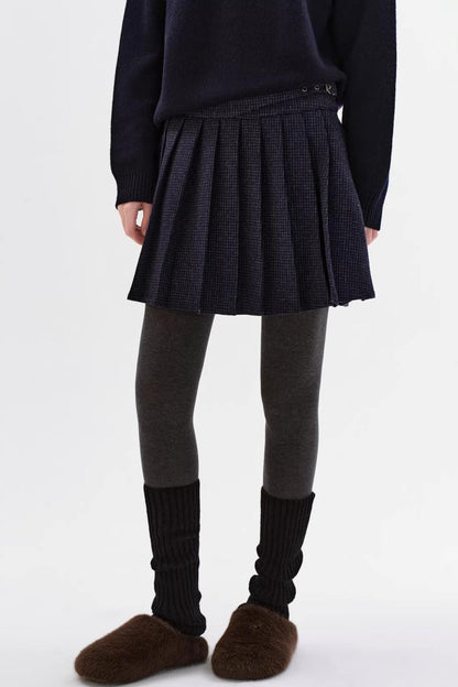 Wool-Blend Tartan Pleated Skirt
