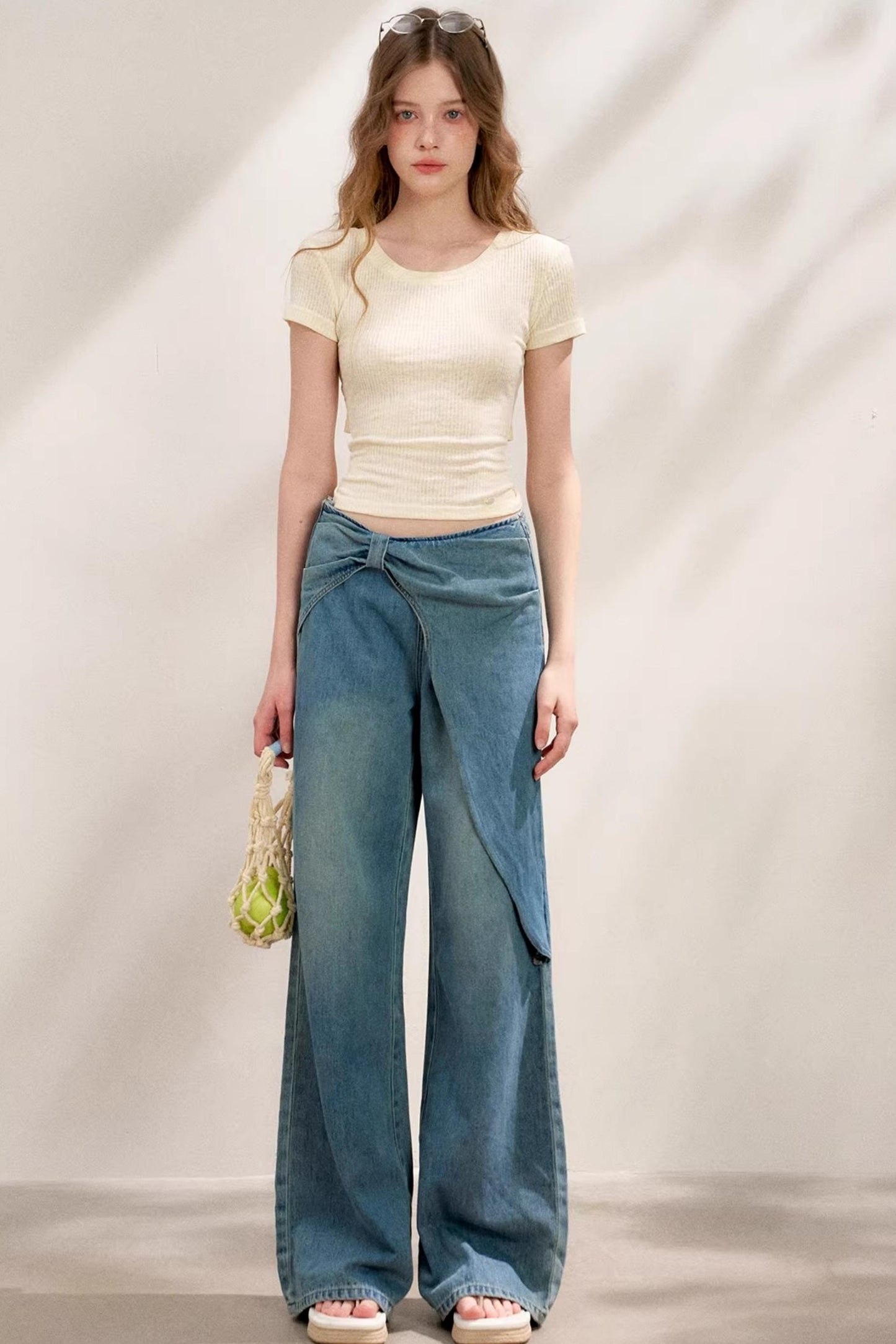 Bow-Detail Wide-Leg Jeans