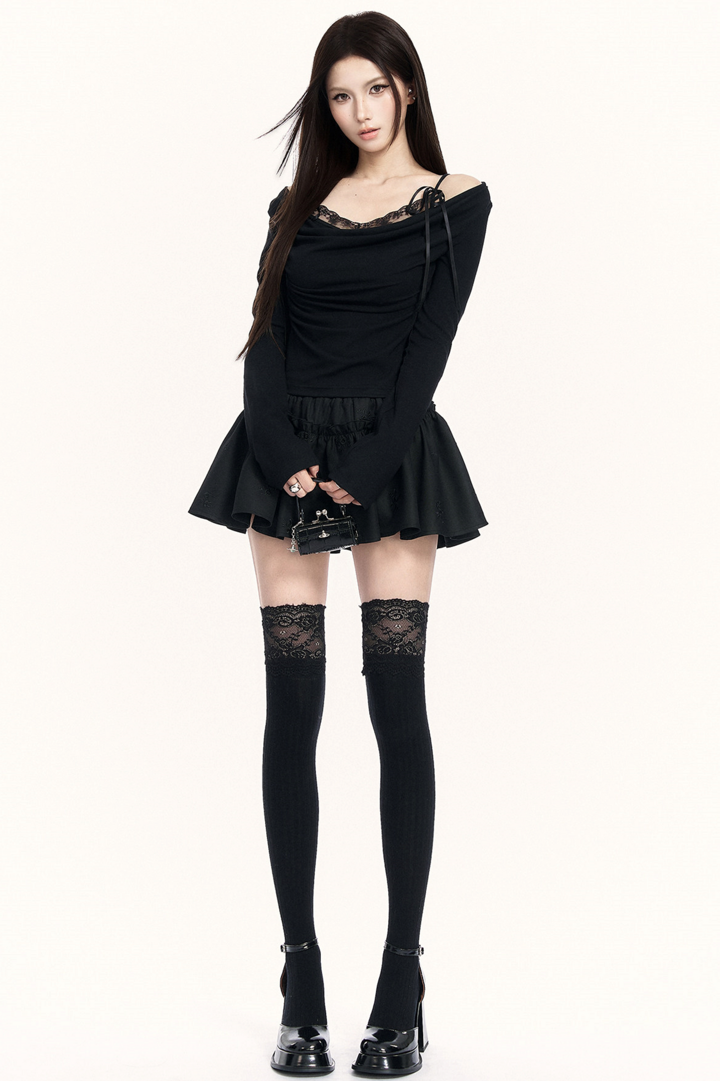 Lace Draped Collar Knitted Top