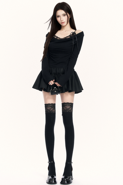 Lace Draped Collar Knitted Top